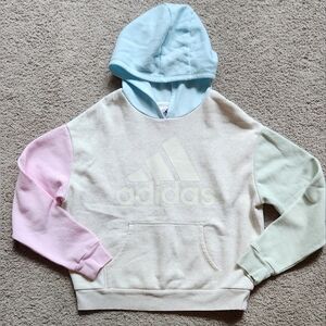 Adidas girls color block fleece hooded sweatshirt, size 10/12 (medium)